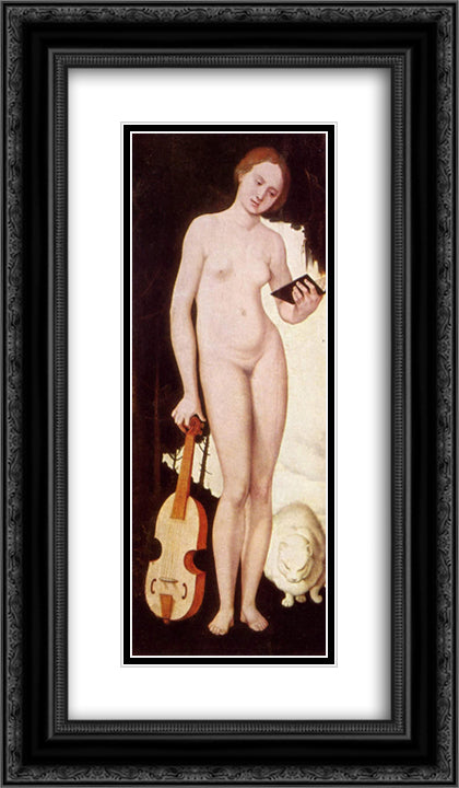 Woman with Cat (Allegory of Musik) 14x24 Black Ornate Wood Framed Art Print Poster with Double Matting by Baldung, Hans