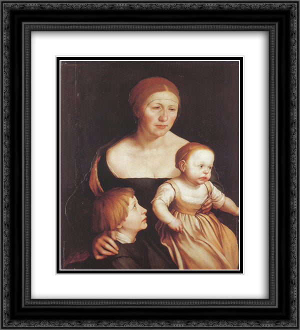 Charity (The Family of the Artist) 20x22 Black Ornate Wood Framed Art Print Poster with Double Matting by Holbein the Younger, Hans
