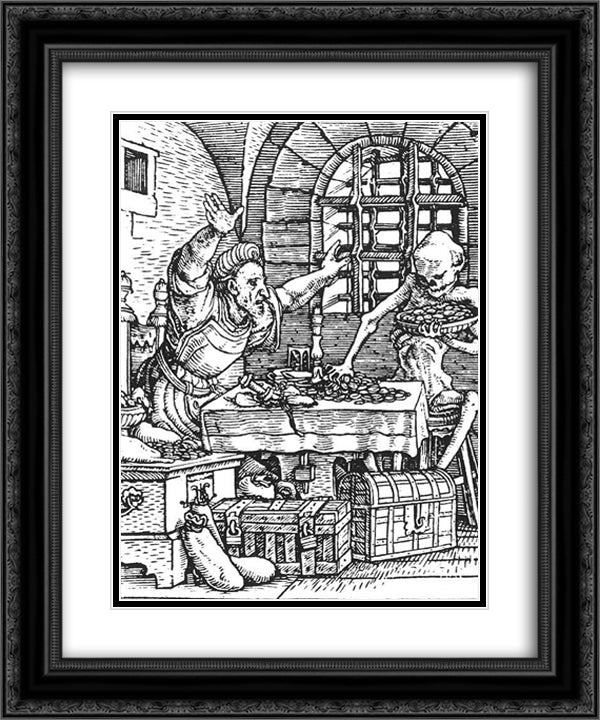 Death and the Miser, from The Dance of Death 20x24 Black Ornate Wood Framed Art Print Poster with Double Matting by Holbein the Younger, Hans