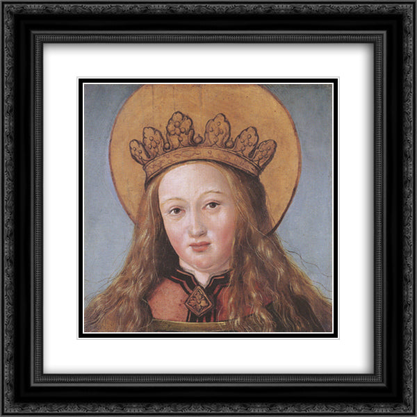 Head of a Female Saint 20x20 Black Ornate Wood Framed Art Print Poster with Double Matting by Holbein the Younger, Hans