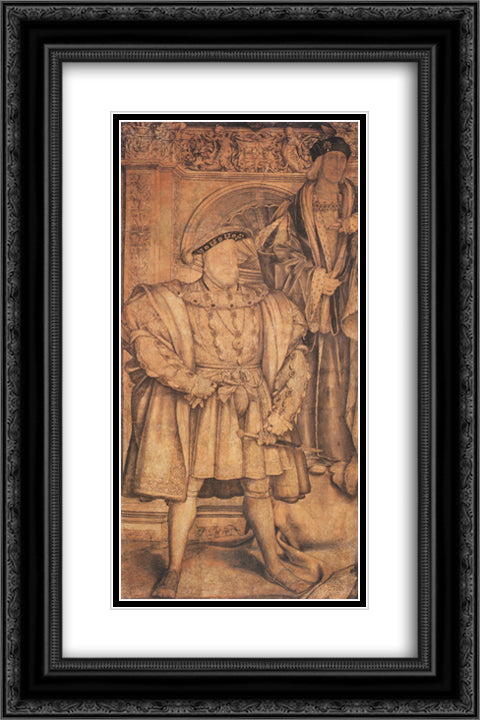 Henry VIII and Henry VII, cartoon for wall painting in Whitehall 16x24 Black Ornate Wood Framed Art Print Poster with Double Matting by Holbein the Younger, Hans