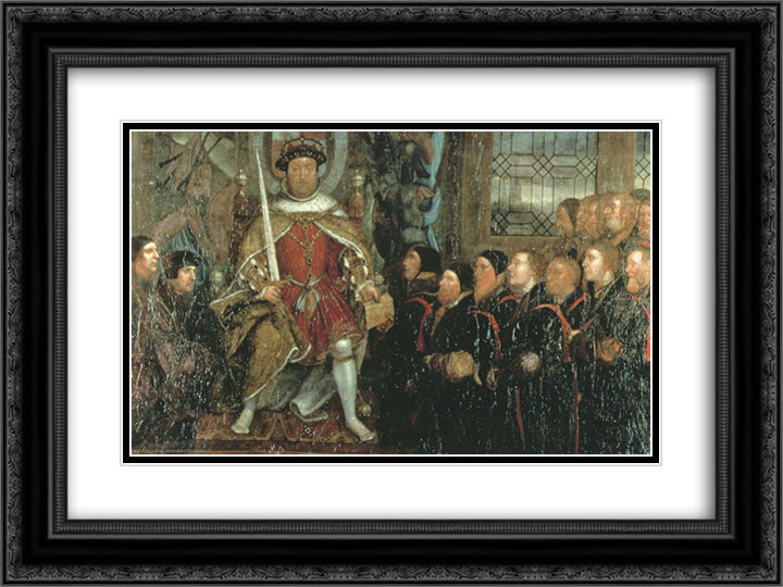 Henry VIII and the Barber Surgeons 24x18 Black Ornate Wood Framed Art Print Poster with Double Matting by Holbein the Younger, Hans