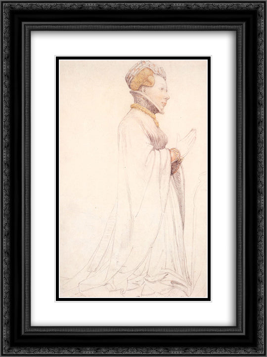 Jeanne de Boulogne, Duchess of Berry 18x24 Black Ornate Wood Framed Art Print Poster with Double Matting by Holbein the Younger, Hans