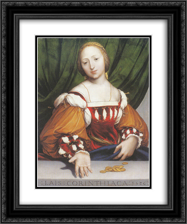 Lais Corinthiaca 20x24 Black Ornate Wood Framed Art Print Poster with Double Matting by Holbein the Younger, Hans