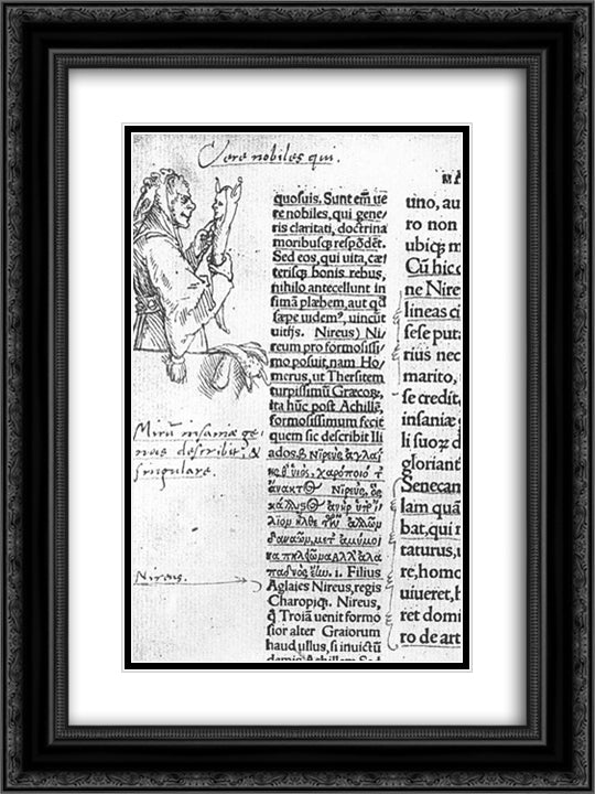 Marginal illustration for Erasmus 'In praise of Folly' 18x24 Black Ornate Wood Framed Art Print Poster with Double Matting by Holbein the Younger, Hans