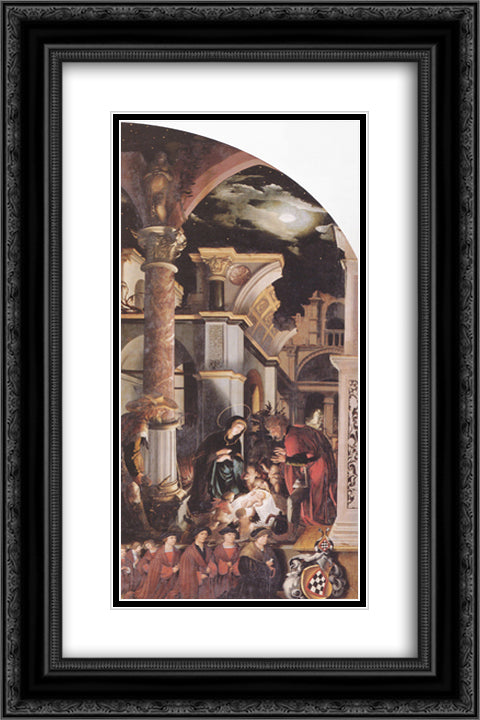 Oberried Altarpiece, right interior wing - The Birth of Christ 16x24 Black Ornate Wood Framed Art Print Poster with Double Matting by Holbein the Younger, Hans