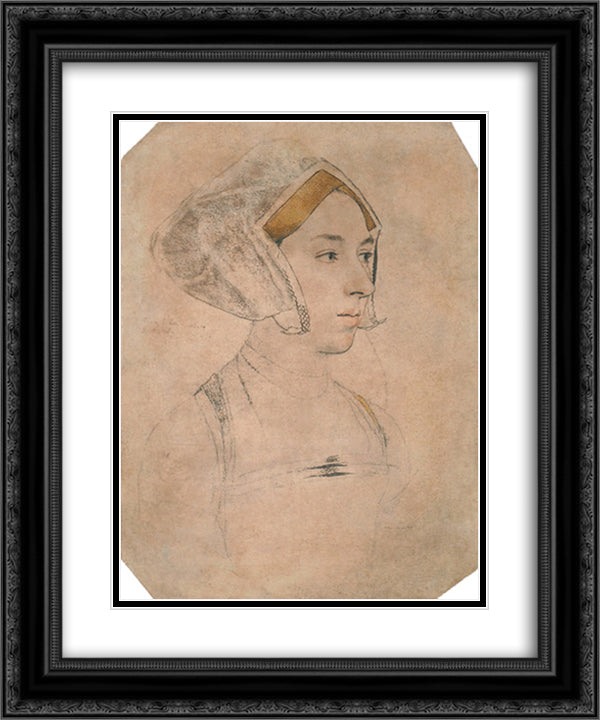 Portrait of a Lady, thought to be Anne Boleyn 20x24 Black Ornate Wood Framed Art Print Poster with Double Matting by Holbein the Younger, Hans