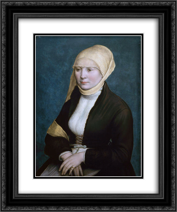 Portrait of a woman from southern Germany . 20x24 Black Ornate Wood Framed Art Print Poster with Double Matting by Holbein the Younger, Hans