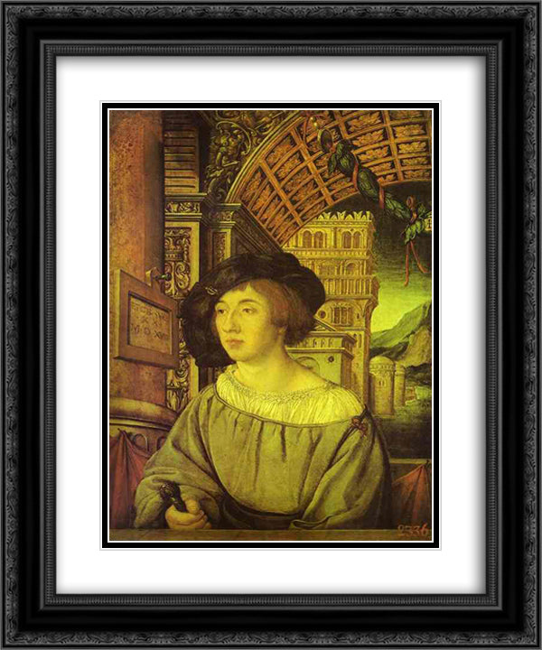 Portrait of a Young Man 20x24 Black Ornate Wood Framed Art Print Poster with Double Matting by Holbein the Younger, Hans