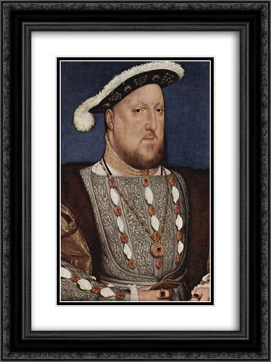 Portrait of Henry VIII, King of England 18x24 Black Ornate Wood Framed Art Print Poster with Double Matting by Holbein the Younger, Hans