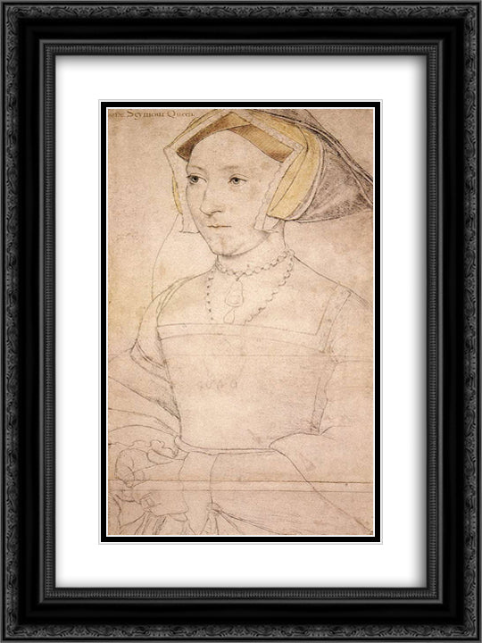 Portrait of Jane Seymour 18x24 Black Ornate Wood Framed Art Print Poster with Double Matting by Holbein the Younger, Hans