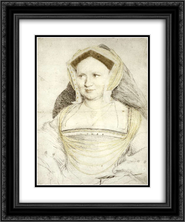 Portrait of Lady Mary Guildford 20x24 Black Ornate Wood Framed Art Print Poster with Double Matting by Holbein the Younger, Hans