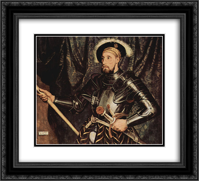 Portrait of Sir Nicholas Carew 22x20 Black Ornate Wood Framed Art Print Poster with Double Matting by Holbein the Younger, Hans