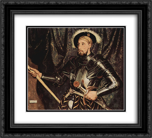 Portrait of Sir Nicholas Carew 22x20 Black Ornate Wood Framed Art Print Poster with Double Matting by Holbein the Younger, Hans