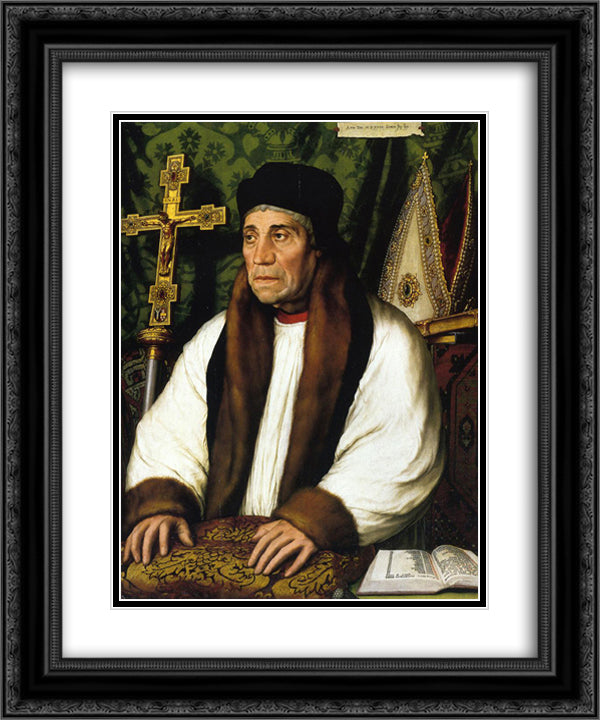 Portrait of William Warham, Archbishop of Canberbury 20x24 Black Ornate Wood Framed Art Print Poster with Double Matting by Holbein the Younger, Hans