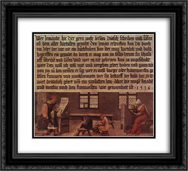 Principles of a schoolmaster, teaching scene for children 22x20 Black Ornate Wood Framed Art Print Poster with Double Matting by Holbein the Younger, Hans