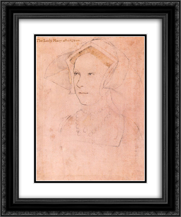 Queen Mary I Tudor 20x24 Black Ornate Wood Framed Art Print Poster with Double Matting by Holbein the Younger, Hans
