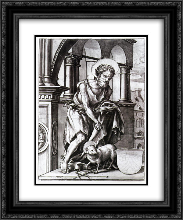 St. John the Baptist 20x24 Black Ornate Wood Framed Art Print Poster with Double Matting by Holbein the Younger, Hans