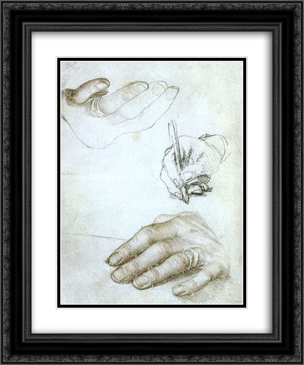 Studies of the Hands of Erasmus of Rotterdam 20x24 Black Ornate Wood Framed Art Print Poster with Double Matting by Holbein the Younger, Hans
