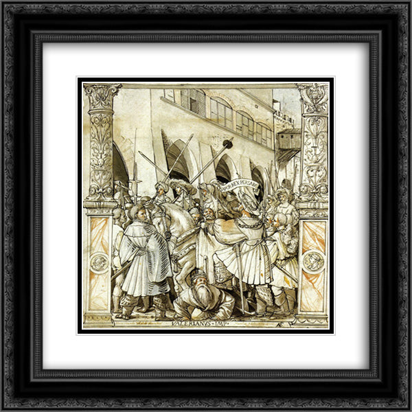 The Humiliation of the Emperor Valerian by the Persian King Sapor 20x20 Black Ornate Wood Framed Art Print Poster with Double Matting by Holbein the Younger, Hans