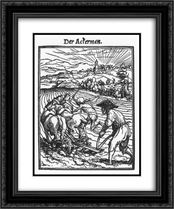 The Plowman 20x24 Black Ornate Wood Framed Art Print Poster with Double Matting by Holbein the Younger, Hans