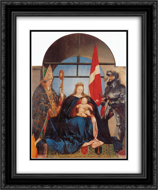 The Solothurn Madonna 20x24 Black Ornate Wood Framed Art Print Poster with Double Matting by Holbein the Younger, Hans