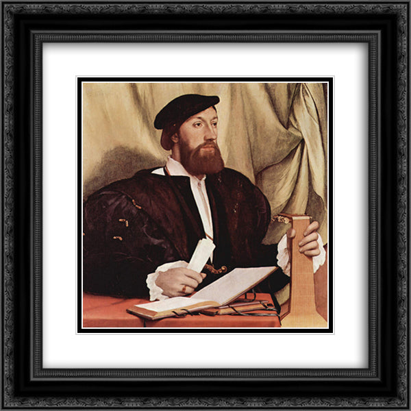 Unknown gentleman with music books and lute 20x20 Black Ornate Wood Framed Art Print Poster with Double Matting by Holbein the Younger, Hans
