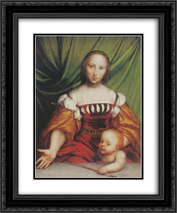 Venus and Amor 20x24 Black Ornate Wood Framed Art Print Poster with Double Matting by Holbein the Younger, Hans