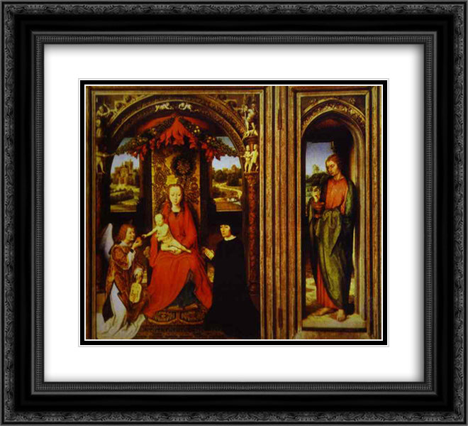 Altar of Saints John the Baptist and John the Evangelist 22x20 Black Ornate Wood Framed Art Print Poster with Double Matting by Memling, Hans