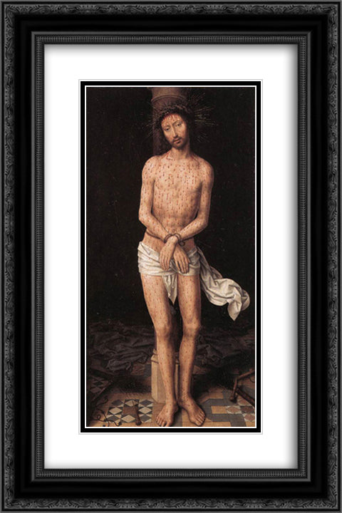 Christ at the Column 16x24 Black Ornate Wood Framed Art Print Poster with Double Matting by Memling, Hans