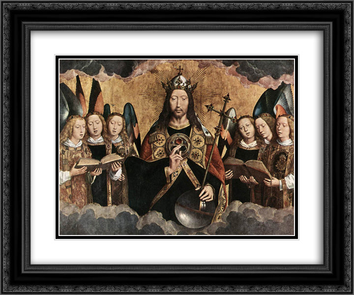 Christ Blessing, central panel from a triptych from the Church of Santa Maria la Real, Najera 24x20 Black Ornate Wood Framed Art Print Poster with Double Matting by Memling, Hans