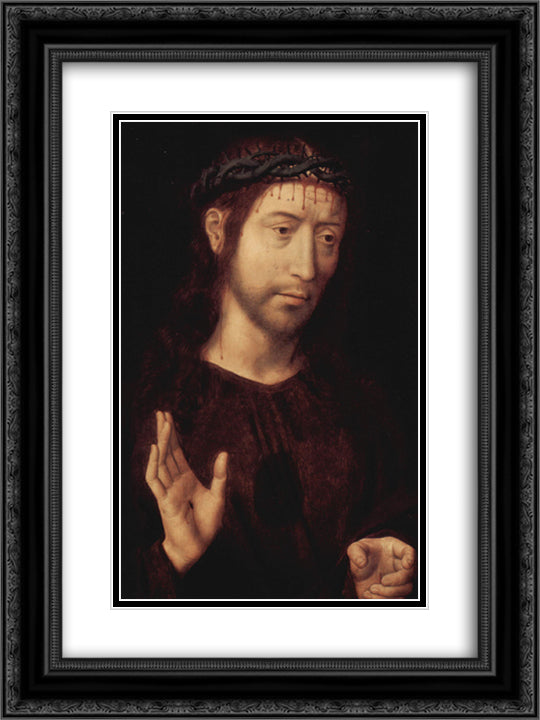 Christ crowned with thorns 18x24 Black Ornate Wood Framed Art Print Poster with Double Matting by Memling, Hans
