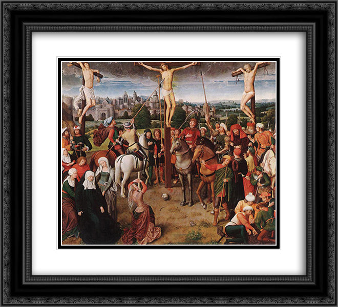 Crucifixion 22x20 Black Ornate Wood Framed Art Print Poster with Double Matting by Memling, Hans