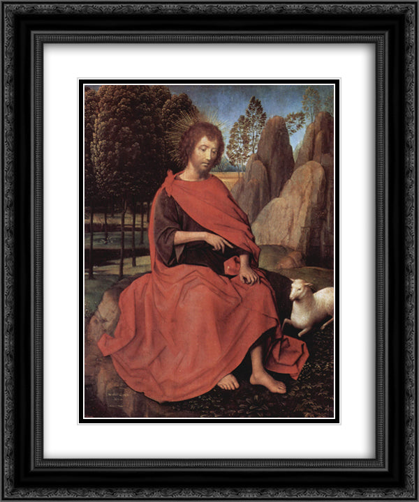 Diptych of John the Baptist and St. Veronica, St. John the Baptist, the left wing 20x24 Black Ornate Wood Framed Art Print Poster with Double Matting by Memling, Hans
