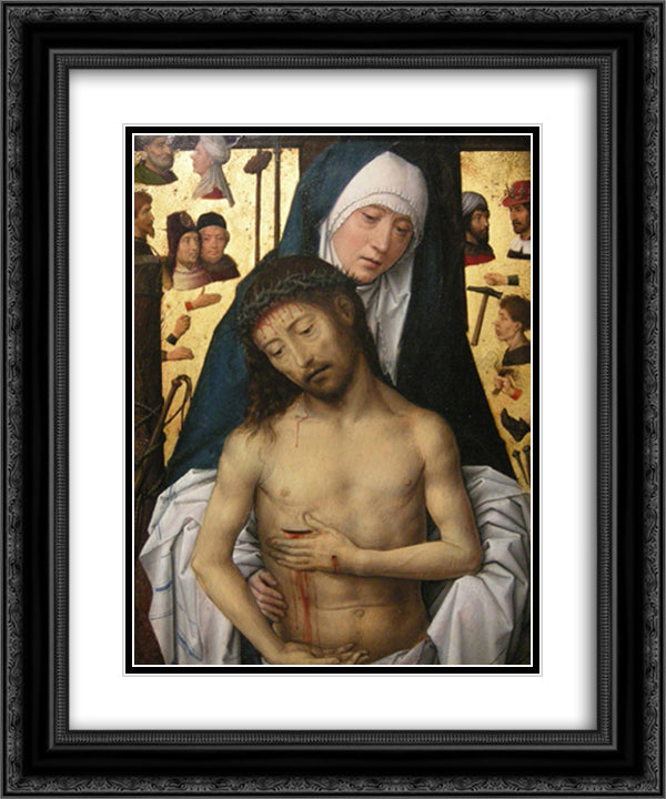 Ecce Homo in the arms of the virgin 20x24 Black Ornate Wood Framed Art Print Poster with Double Matting by Memling, Hans