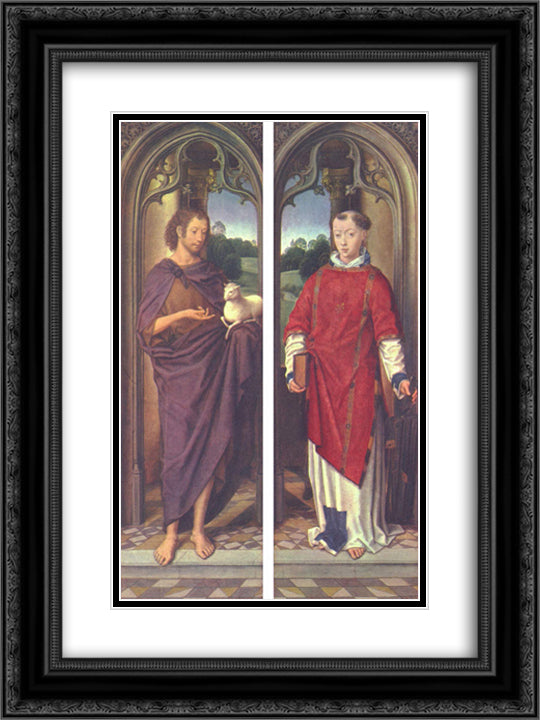 John the Baptist and St. Lawrence 18x24 Black Ornate Wood Framed Art Print Poster with Double Matting by Memling, Hans