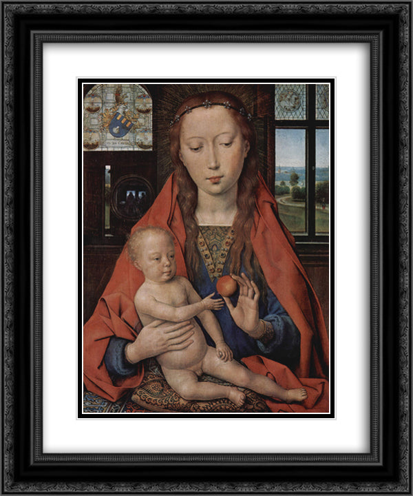 Madonna and Child, from The Diptych of Maerten van Nieuwenhove 20x24 Black Ornate Wood Framed Art Print Poster with Double Matting by Memling, Hans