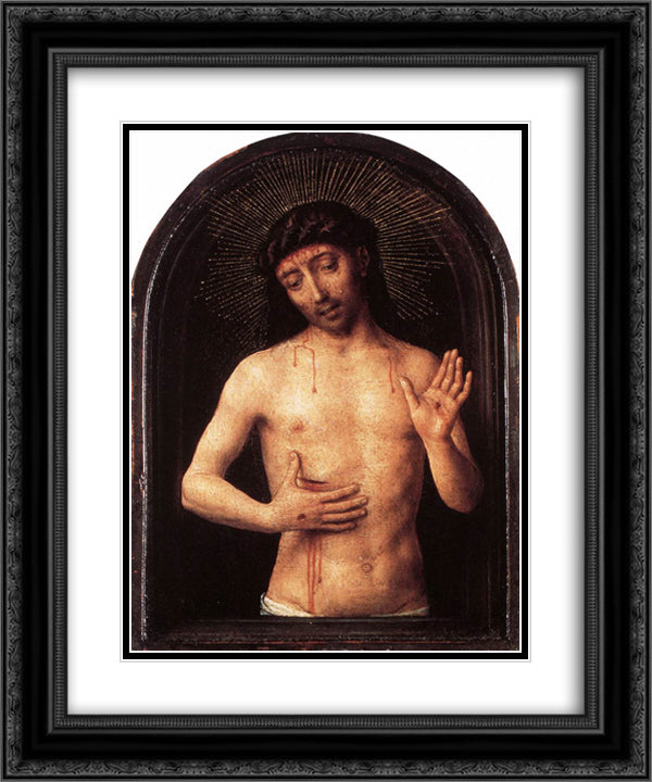 Man of Sorrows 20x24 Black Ornate Wood Framed Art Print Poster with Double Matting by Memling, Hans