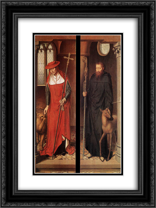 Passion (Greverade) Altarpiece-(closed) 18x24 Black Ornate Wood Framed Art Print Poster with Double Matting by Memling, Hans