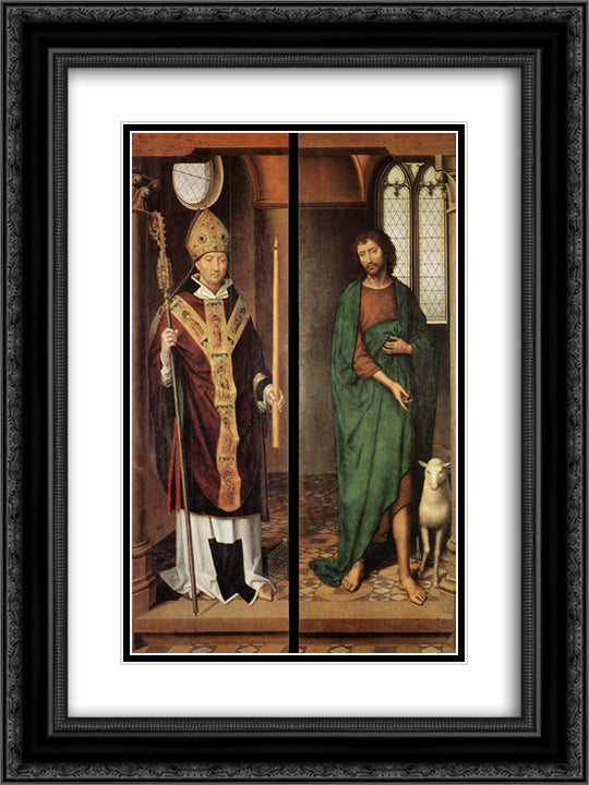 Passion (Greverade) Altarpiece (first closed position) 18x24 Black Ornate Wood Framed Art Print Poster with Double Matting by Memling, Hans