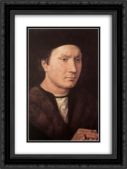 Portrait of a Man 18x24 Black Ornate Wood Framed Art Print Poster with Double Matting by Memling, Hans