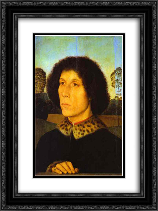 Portrait of a Man in a Landscape 18x24 Black Ornate Wood Framed Art Print Poster with Double Matting by Memling, Hans