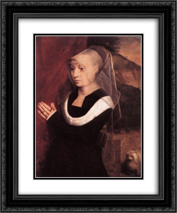 Portrait of a Praying Woman 20x24 Black Ornate Wood Framed Art Print Poster with Double Matting by Memling, Hans