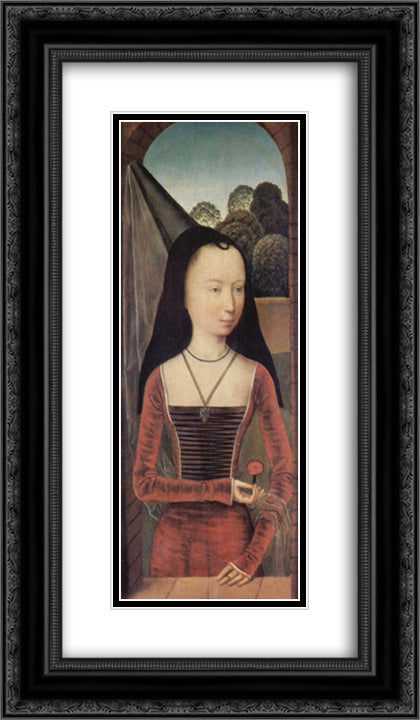 Portrait of a young woman 14x24 Black Ornate Wood Framed Art Print Poster with Double Matting by Memling, Hans