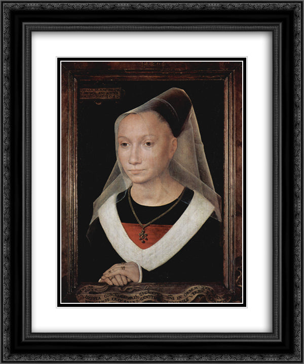 Portrait of a Young Woman 20x24 Black Ornate Wood Framed Art Print Poster with Double Matting by Memling, Hans