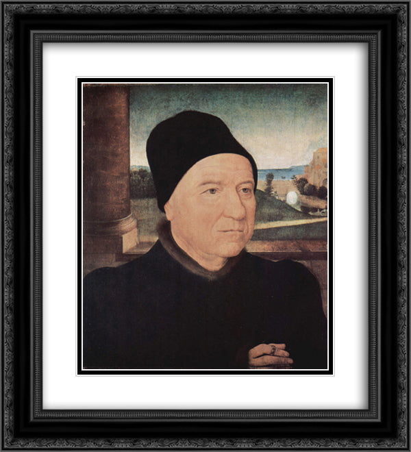 Portrait of an Old Man 20x22 Black Ornate Wood Framed Art Print Poster with Double Matting by Memling, Hans
