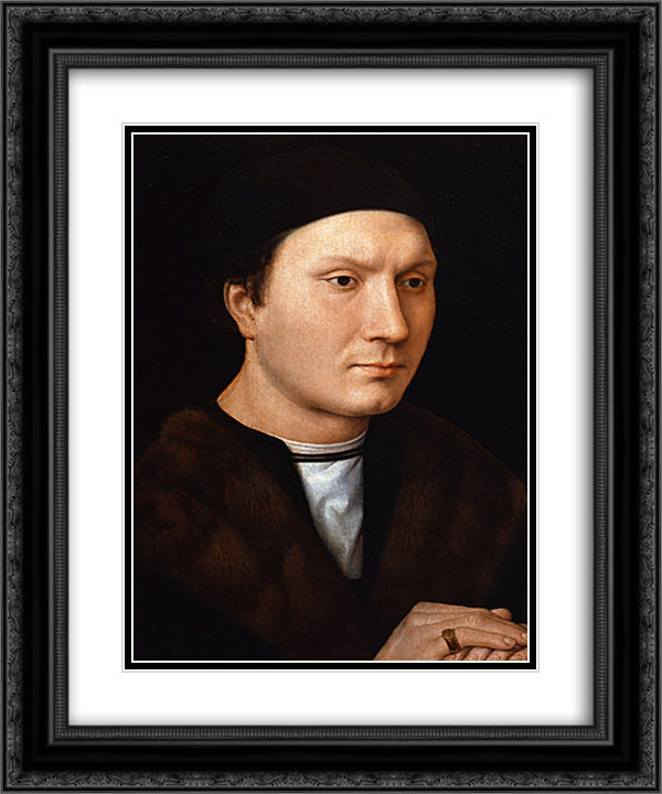 Portrait of an Unknown Man with a Letter 20x24 Black Ornate Wood Framed Art Print Poster with Double Matting by Memling, Hans