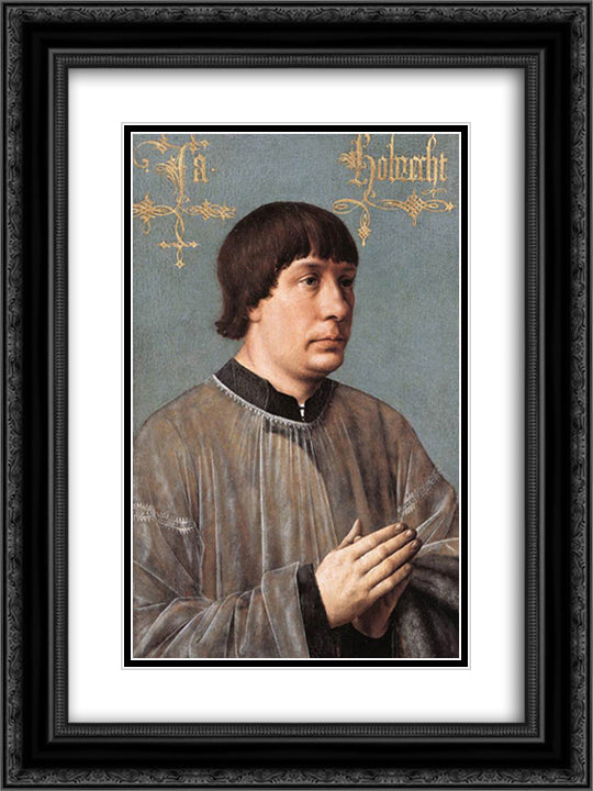 Portrait of Jacob Obrecht 18x24 Black Ornate Wood Framed Art Print Poster with Double Matting by Memling, Hans