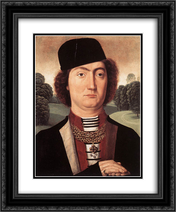 Portrait of Jacques of Savoy 20x24 Black Ornate Wood Framed Art Print Poster with Double Matting by Memling, Hans