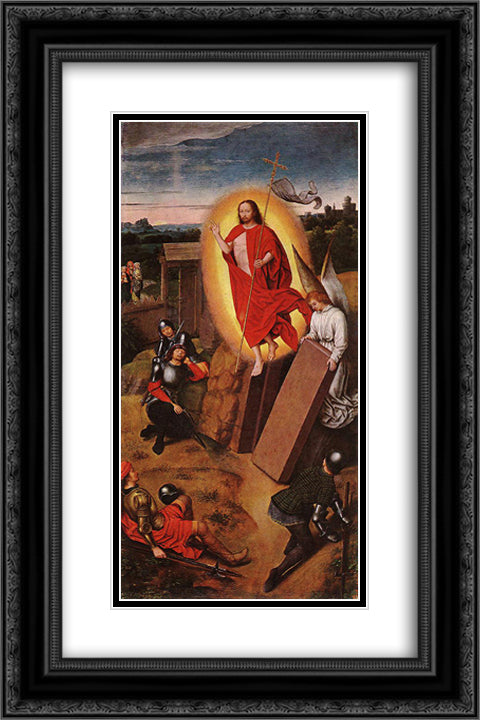 Resurrection 16x24 Black Ornate Wood Framed Art Print Poster with Double Matting by Memling, Hans